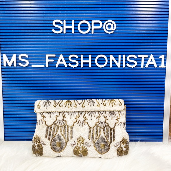 Handbags - Vintage Gold-Pewter-White Beaded Clutch.
